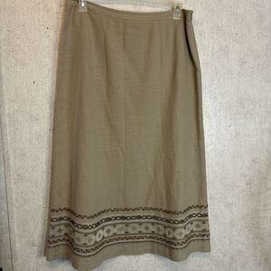 Due Per Due Skirt Womens Size‎ 14 Beige Beaded Maxi A Line Linen Blend Business
